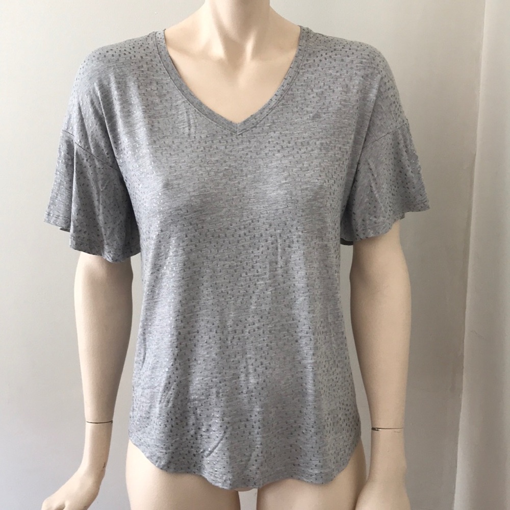 Jane and Delancey gray ruffle sleeve top